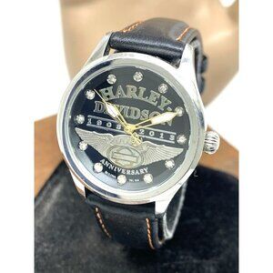 Bulova Women's Watch 79L164 Harley Davidson Quartz Black Dial Leather Strap 32mm